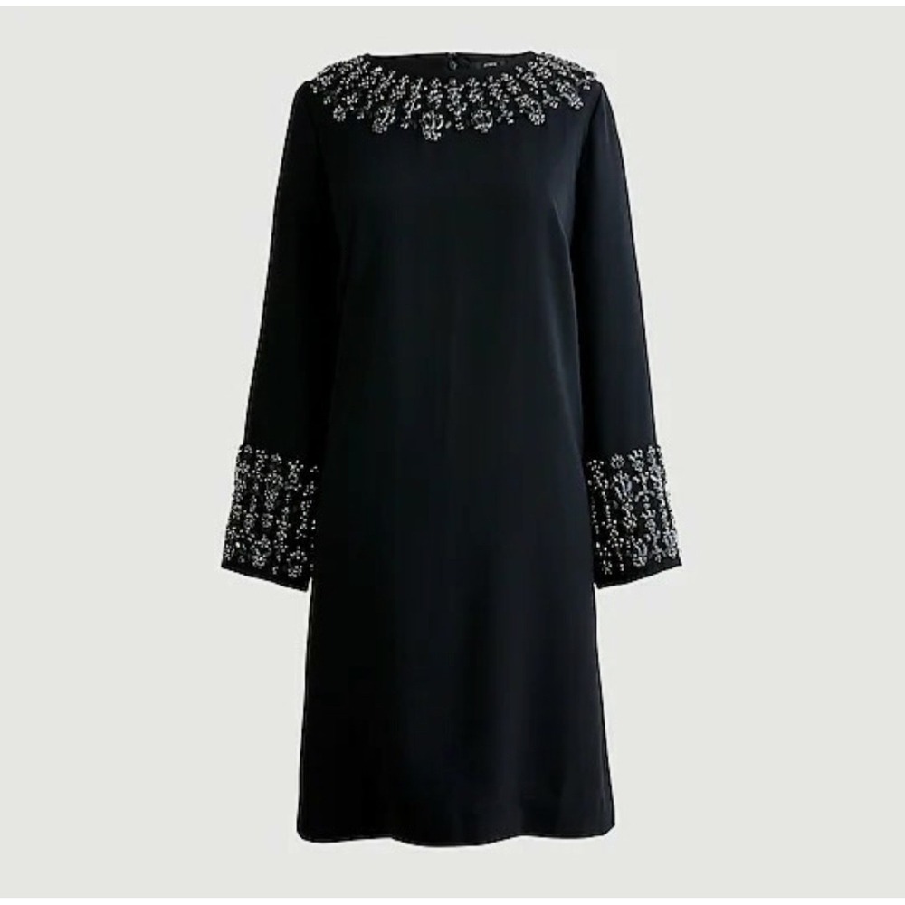 J. Crew Size 6 Black Beaded Long Sleeve A-line Shift Dress NEW NWT LBD